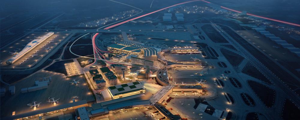 För att möta den ökande tillströmningen av passagerare planeras stora nybyggnationer på Arlanda Flygplats. På bilden en framtidsvision av flygplatsen.
BILD: Swedavia.
