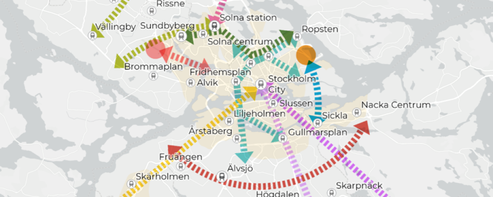 Behovsanalysen pekar ut flera möjliga tunnelbane- och spårvägssatsningar i Stockholmsregionen. Karta: Miljöpartiet