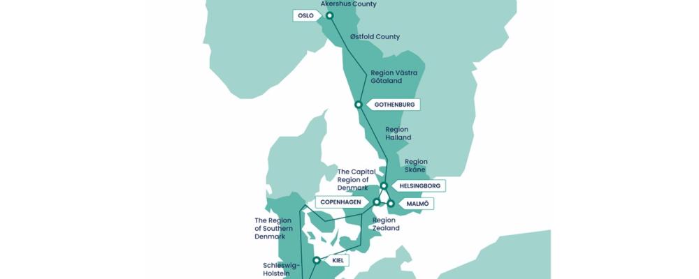 STRING megaregion består av nio regioner och sju städer i Danmark, Norge, Sverige och Tyskland med 14 miljoner invånare. Grafik: Malmö stad