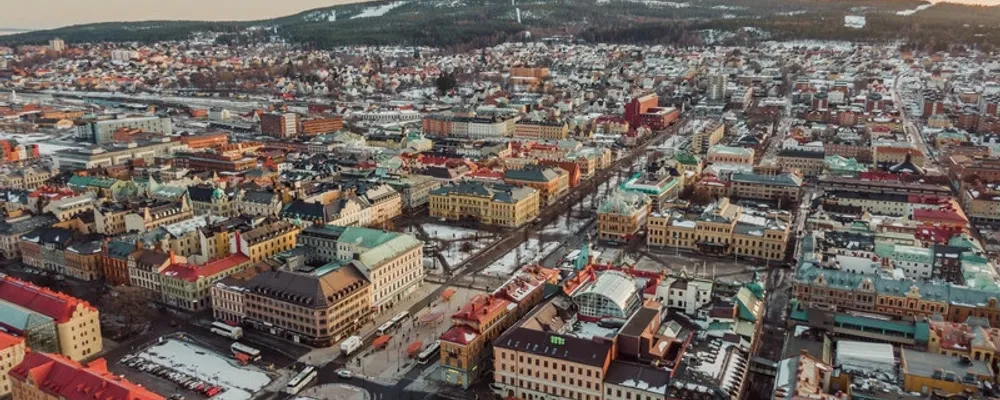 Drönarbild över Sundsvall och Stenstan Foto: Sundsvalls kommun