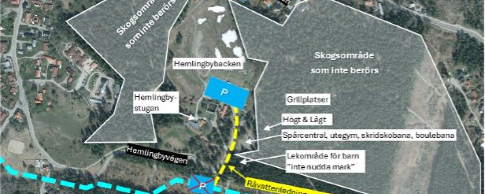 Karta över Hemlingby friluftsområde. Bild: Gästrike Vatten