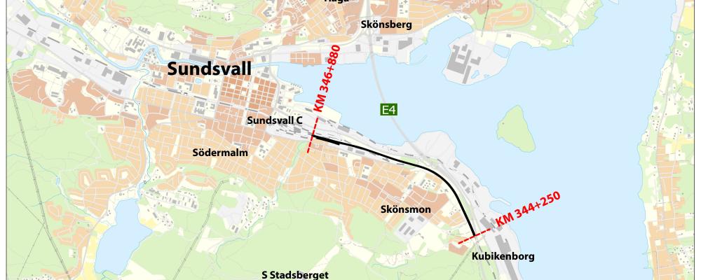 Översiktskarta: över sträckan mellan Kubikenborg och Sundsvall Översiktskarta: Trafikverket