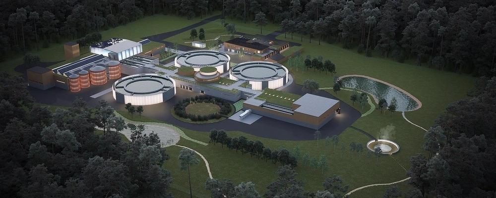 Tidig visionsbild över det nya avloppsreningsverket Ängens ARV. En bild som kommer att justeras. Bild: Lidköping miljö och teknik