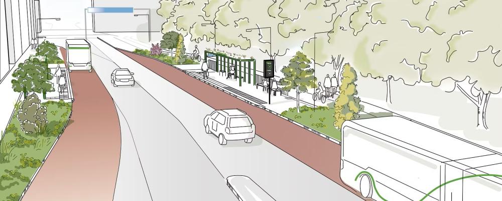 Illustration över Västra Nobelgatan när arbetet är färdigt. Bild: Örebro kommun