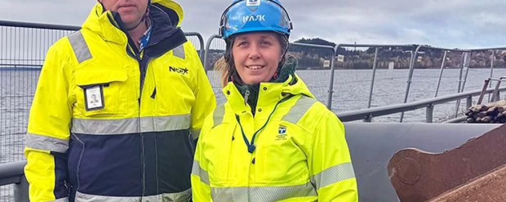 Mattias Svelander, projektchef, NCC och Sofia Grelsson, byggprojektledare, Östersunds kommun. Pressbild: Östersunds kommun