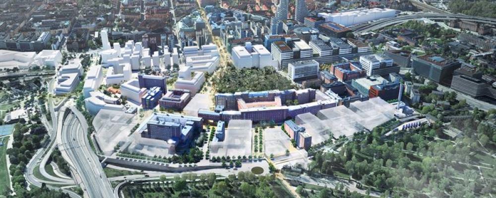 Flygvy över Norra Hagastaden i Solna, norr om Stockholm. Bild: Ramboll