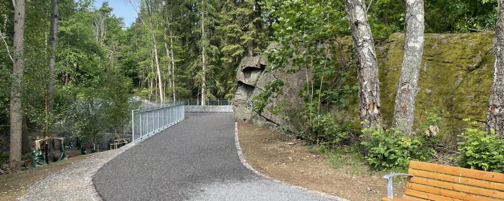 Den asfalterade vägen har blivit ett populärt promenadstråk för områdets äldre. Foto: Hilde Hagen Björgaas.