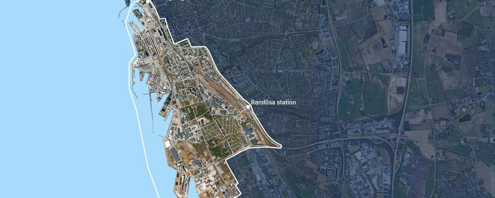 Stadsplan södra staden omfattar områdena Helsingborg C, Oceanhamnen, Västhamnen, hamnen, Universitetsområdet, Husarområdet, Gåsebäck, Ramlösa station, Planteringen och Miatorp. Bild: Helsingborg stad