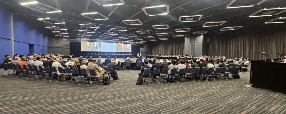 Över 80 medlemsnationer deltar i ITA General Assembly. Bakom delegaterna finns även platser för åhörare och för deltagare i arbetsgrupper och kommittéer. Foto: Svenska Svenska bergteknikföreningen