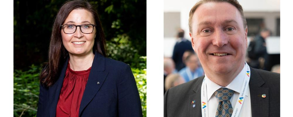 Linn Brandström, kommunstyrelsens ordförande Töreboda kommun och Jens Sjöström, ordförande Mälardalsrådet och investeringsregionråd Region Stockholm. Foto: Mälardalsrådet