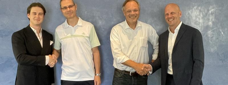 Per Christner, Uniwater (M&A Manager), Jörg Klingenberg, 4 pipes (Managing Director), Frank Hellman, 4 pipes (Managing Director), Carl Berglund, Uniwater (Business Area Director Uniwater Products). Foto: Uniwater