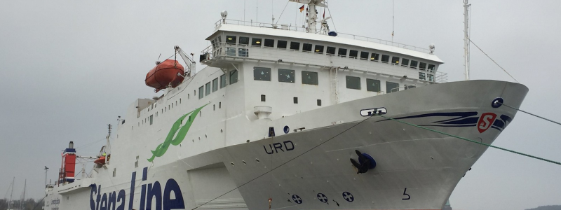 Fartyget Urd trafikerar linjen Stockholm Norvik Hamn och Hangö Hamn i Finland. Foto: Stena Line