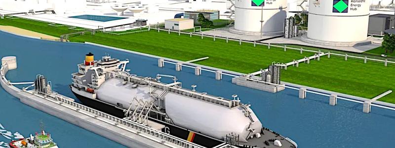 Datorgenererad visualisation av framtida terminalen Hanseatic Energy Hub. Illustration: Hanseatic Energy Hub