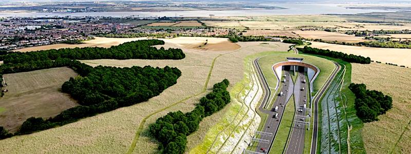 En datorgenererad bild av den södra tunnelinfarten till Lower Thames Crossing
Foto: Joas Souza / National Highways