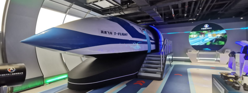 Under tidigare tester på en nybyggd 2 kilometers testbana i Datun har T-Flight kunnat testa kritiska komponenter som supraledande magneter och traktionssystem utan att sänka lufttrycket i röret. Foto: The China Aerospace Science and Industry Corporation (CASIC), Kredit. AArchTownLabs