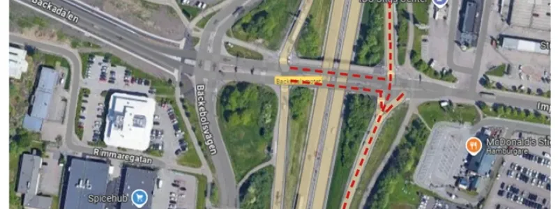 Här stängs Backadalsmotet av för biltrafik Bild: Trafikverket