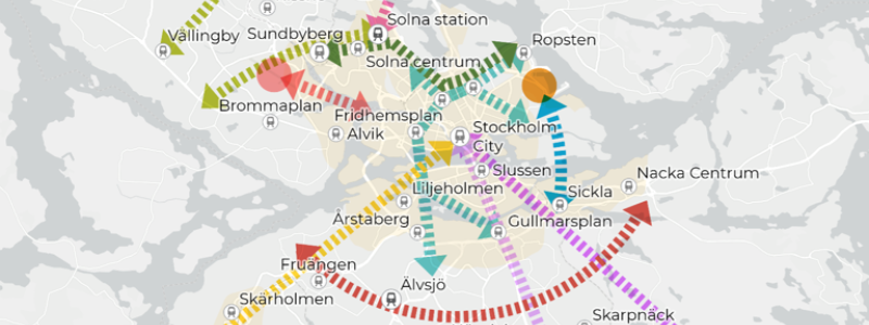 Behovsanalysen pekar ut flera möjliga tunnelbane- och spårvägssatsningar i Stockholmsregionen. Karta: Miljöpartiet