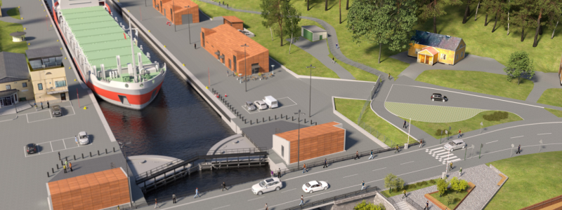 Visionsbild över Södertälje sluss. FOTO: SWECO/TRAFIKVERKET