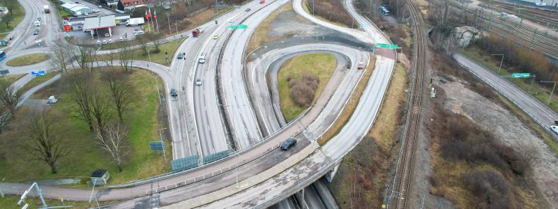 Avfarten från Lundbyleden västerifrån i Brunnsbomotet. Bild: Trafik Göteborg
