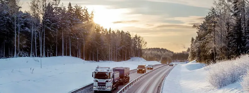 E20 i vinterlandskap. Illustrationsbild: Trafikverket
