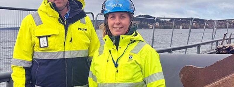 Mattias Svelander, projektchef, NCC och Sofia Grelsson, byggprojektledare. Foto: Östersunds kommun.
