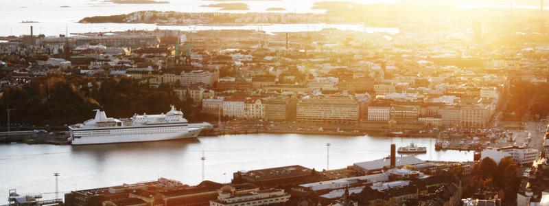 Södra hamnen vid soluppgång. Foto: Helsingfors Stad, Kredit Aleksi Poutanen