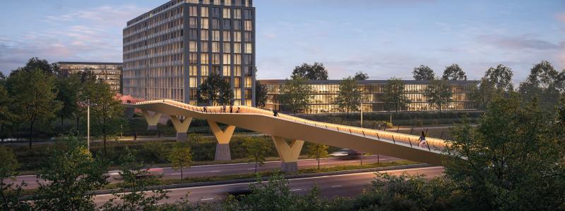 Så kan en ny gång- och cykelbro över Österleden se ut. Visionsskiss: Rundquist Arkitekter