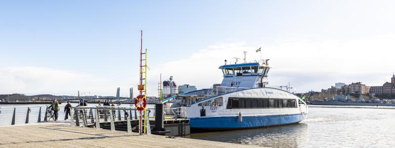 Färjeläge Lundbystrand och färjelinje 287 mot Stenpiren. Fotograf: Eddie Löthman