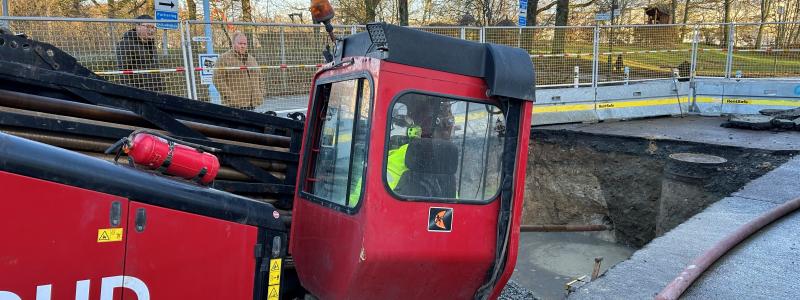 Genom styrd borrning förbereder VA SYD för en ny dricksvattenledning till det nya Stadionområdet i Malmö. Foto: VaSyd