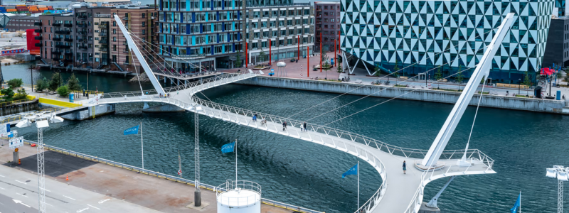 Varvsbron och södra hamnbassängen vid Oceanhamnen. Foto: Helsingborgs stad
