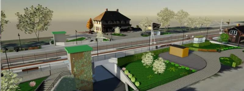 Skiss över den nya planskilda passagen vid Heby station. Illustration: Afry
