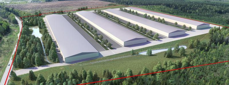 Microsofts nya datahallar i Sandviken. Illustration: COWI AB, Sandvikens kommun.