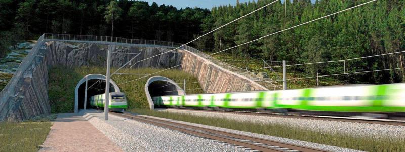 Symbolbild till Östbanan-projektet. Källä: Väylävirasto- Finlands Trafikverk