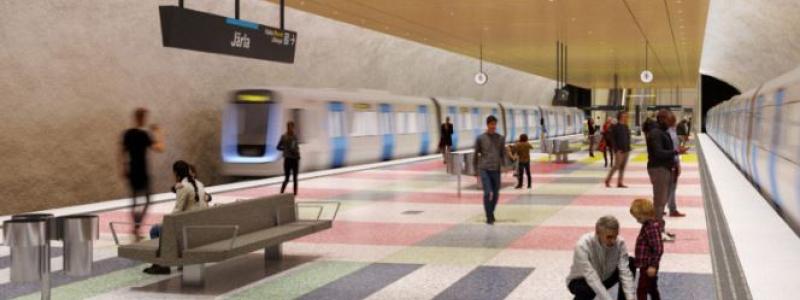 Vid plattformen kliver de framtida resenärerna på och av tunnelbanan. Här visas plattformen på station Järla. Bild: Region Stockholm