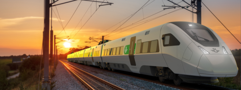 SJ:s nya snabbtåg, som väntas börja trafikera det svenska järnvägs-nätet 2026, får en högsta hastighet på 250 kilo-meter i timmen. Men för att nå den hastigheten krävs politiska besluta att  bygga höghastighetsbanor. Illustration: SJ