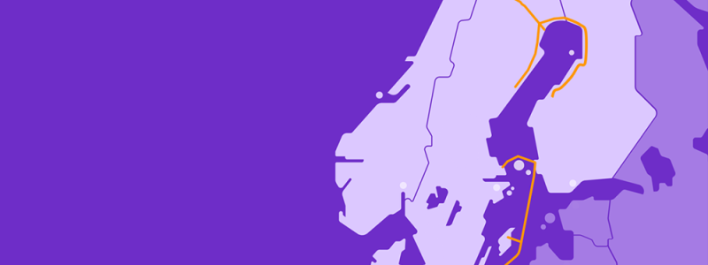 Karta över projekten Nordic Hydrogen Route och Baltic Sea Hydrogen Collector. EU:s medfinansiering avser delar av projektens sträckor. Bild: Nordion Energi