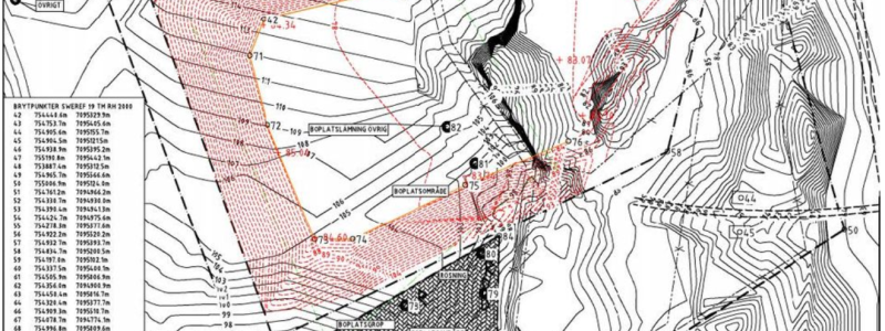 Karta över det utökade bryt-och verksamhetsområdet i Tjälamark 14:5 som Miljö-och hälsoskyddsnämnden i Umeå kommun har avstyrkt. Karta: Umeå kommun