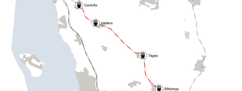 Karta över den aktuella sträckan. Karta: Trafikverket