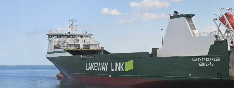 RoRo-fartyget seglar under svensk flagg och kommer att ha sin hemmahamn i Västerås. Foto: Lakeway Link