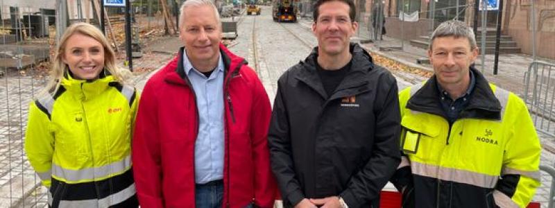 Karolina Nygren, E.ON, Jimmy Johansson, Östgötatrafiken, Gustav Flodén, Norrköpings kommun och Peter Jonander, Nodra. Foto: Norrköpings kommun