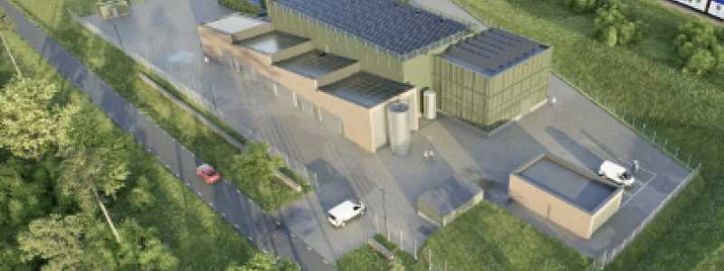 Visionsbild av en av två industribyggnader för det nya vattenverket och råvattenpumpstationen i Gnesta. Bild: Gatun Arkitekter