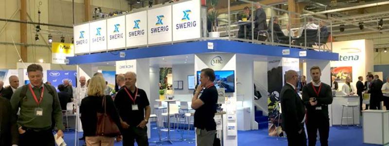 Samlingsmontern för Swerigs med­lemsföretag åter­kommer på Elmia Nordic Rail 2023. Bild från Elmia Nordic Rail 2019.FOTO: SWERIG