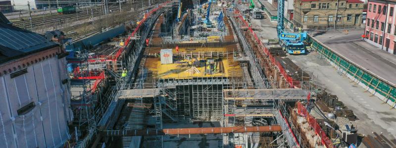 Arbeten med betongtunneln i Varbergs centrum. Foto: Implenia Sverige AB
