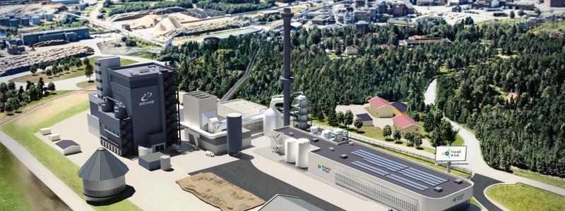 Anläggningen kommer att producera runt 50 000 ton grönt e-bränsle per år. Illustration av FlagshipONE, Örnsköldsviks kommun