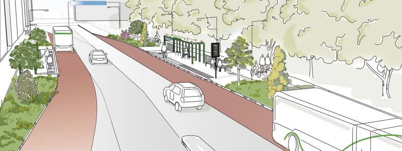 Illustration över Västra Nobelgatan när arbetet är färdigt. Bild: Örebro kommun