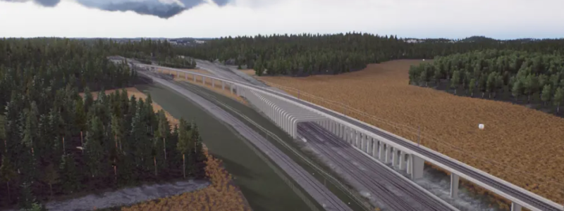 Illustration som visar hur järnvägen kommer se ut på sträckan mellan Gerstaberg-Långsjön.
Bild: Trafikverket