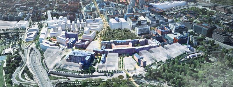 Flygvy över Norra Hagastaden i Solna, norr om Stockholm. Bild: Ramboll