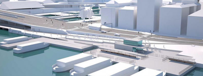 Den nya terminalen samlar all Slussens sjöburna kollektivtrafik på ett ställe. Bild: Lars Ancker Arkitektkontor