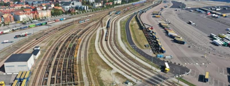 Godsbangård och intermodal terminal i Trelleborgs Hamn. Foto: Trelleborgs Hamn