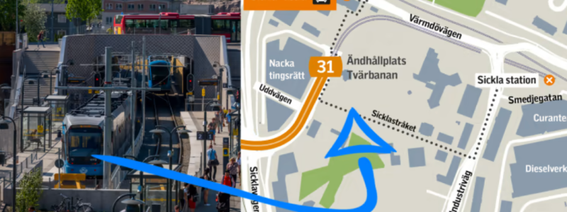 Från 3 februari trafikeras inte Sickla station på grund av byggarbeten i området. Bild: SL